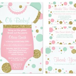 Superb Oh Baby Shower Invitation And Coordinating Cards In Pink Mint