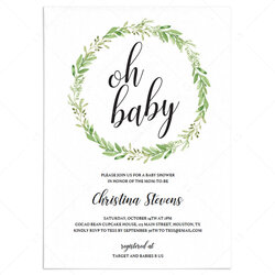 Eminent Greenery Baby Shower Invitation Template Oh Instant Download Gender