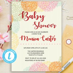 Perfect Editable Floral Baby Shower Invitation Girl Digital
