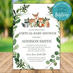 Super Printable Woodland Virtual Baby Shower Invitation Template Invites Animals Compressed