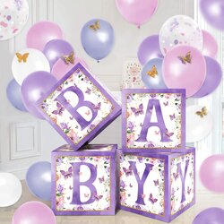 Purple Butterfly Baby Balloons Boxes Decorations Shower