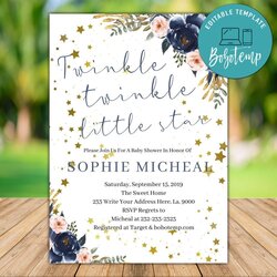 Wonderful Editable Twinkle Little Star Baby Shower Invitation Invitations Compressed