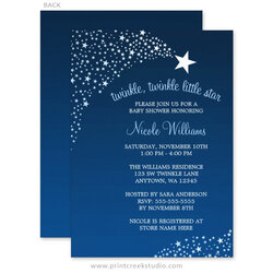 High Quality Twinkle Little Shooting Star Baby Shower Invitations Print Blue Navy