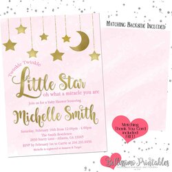 Fantastic Twinkle Little Star Pink Gold Baby Shower Invitation Printable Invite Listing