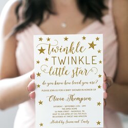 Very Good Twinkle Little Star Baby Shower Invitation Template Greenery