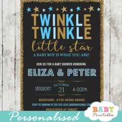 Great Boy Twinkle Little Star Baby Shower Invitations Blue Invitation Theme Decorations