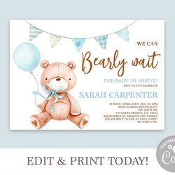 Splendid Bear Baby Shower Invitation For Boy We Can Wait Template Invite Editable