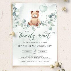 Fuzzy Boy Bear Baby Shower Invitation Template We Can