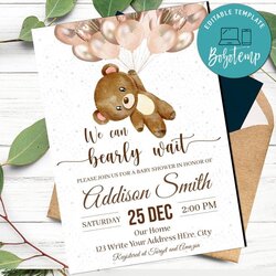 Peerless Teddy Bear We Can Wait Baby Shower Invitation Template Compressed