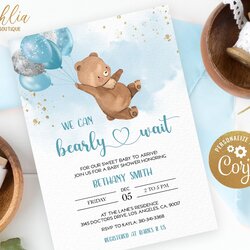 Great We Can Wait Baby Shower Invitation Template Bear With Invite