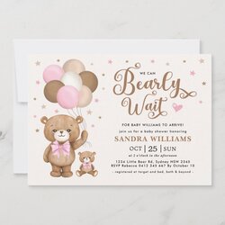 We Can Wait Pink Teddy Bear Baby Shower Invitation