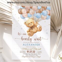 Editable Teddy Bear Baby Shower Invitation We Can Wait Boy Hot