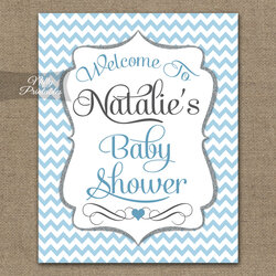 Preeminent Blue Chevron Baby Shower Welcome Sign Nifty Signs Banners