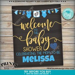 Superlative Editable Baby Shower Welcome Sign Boy Blue Decor Clothesline Printable Chalkboard