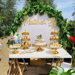 Champion Glam Jungle Baby Shower Ideas Themes Games Tropical Leaves Gold