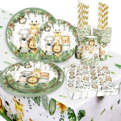 Superb Jungle Safari Baby Shower Decorations Plates Set Serves Greenery