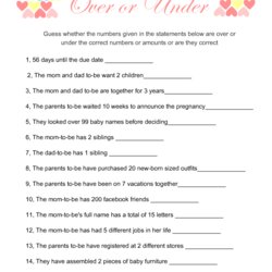 Terrific Free Printable Over Or Under Baby Shower Game Games Pink Color