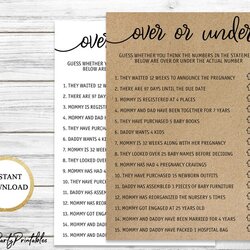 Over Or Under Baby Shower Game Printable Quiz Rustic