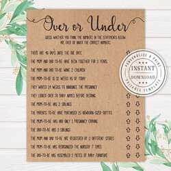 The Highest Standard Over Or Under Baby Shower Game Coed Games Fun Copy