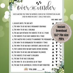 Outstanding Over Or Under Baby Shower Game Printable Fun Party