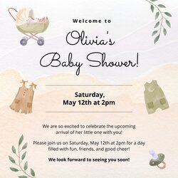 Outstanding Page Free Custom Printable Baby Shower Invitation Templates Neutral Watercolor Square