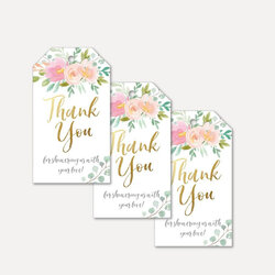 Printable Thank You Cards Baby Shower Pink Pastel Floral Favors Tag