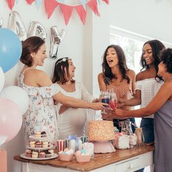 Spiffing What Happens At Baby Shower Party How To Plan Women Toasting Juices Group Friends Having