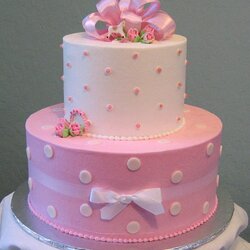 Worthy Pink Polka Dot Baby Shower Cake Photo On Fondant Cakes Girl Dots Para Birthday Girls Cute Iced Bows