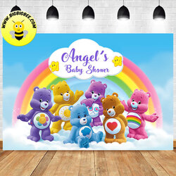 Great Custom Care Bears Rainbow Theme Baby Shower Backdrop Party Sign