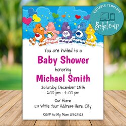 The Highest Standard Printable Care Bears Baby Shower Invitations Instant Download Compressed