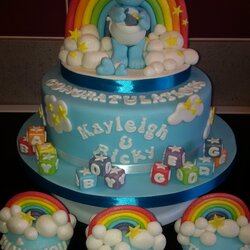 Rainbow Clouds And Blue Care Bear Baby Shower Cake Cupcake Cakes