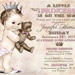 Matchless Teddy Bear Baby Shower Invitation For Girl Princess Crown Pink
