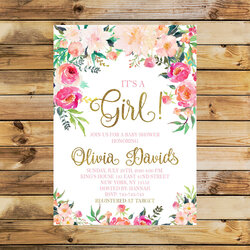 Terrific Its Girl Baby Shower Invitation Floral Name