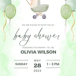 Free Custom Printable Baby Shower Invitation Templates Off Green Watercolor Illustration Cute