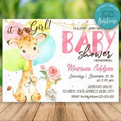 The Highest Standard Editable Giraffe Baby Shower Invitation For Girl Instant Download Pink Invitations