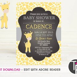 Sublime Giraffe Baby Shower Invitation Instant Download