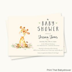 Smashing Giraffe Baby Shower Invitations Invitation Invites Printable