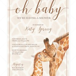 Swell Giraffe Baby Shower Invitation Template Gender Neutral Instant