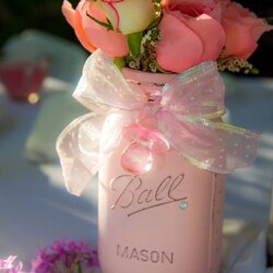 Splendid Cutest Girl Baby Shower Centerpiece Ideas Pink Jar Mason Centerpieces Peachy Ribbon Roses Bow With