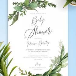 High Quality Download Printable Green Floral Baby Shower Invitation Invitations Templates Template Wedding