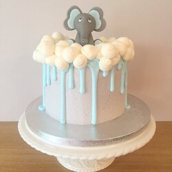Spiffing On Twitter Baby Shower Drip Cake Elephant Cakes Boy Fondant Icing Blue Grey Boys Butter Drizzle