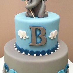 Excellent Elephant Themed Baby Shower Cake For Birthday Boy Cakes Fondant Boys Theme Blue First Tutorial