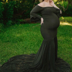 Plus Size Maternity Dress Off The Shoulder Maxi Bell Sleeve Shower Baby Mermaid