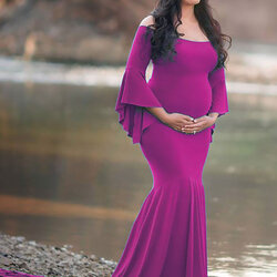 Great Plus Size Maternity Dress Off The Shoulder Maxi Bell Sleeve Shower Baby Mermaid