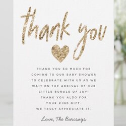 Cool Glam Gold Glitter Heart Baby Shower Thank You Card