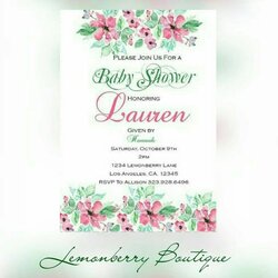Matchless Floral Pink And Green Baby Shower Invitations Digital