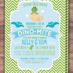 Dinosaur Baby Shower Invitation Dino Chevron Pattern Hatching Dinosaurs Invitations Party Coed Decor