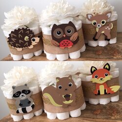 Swell Woodland Mini Diaper Cakes Set Of Baby Shower Centerpiece Various Creatures Diapers Woodlands