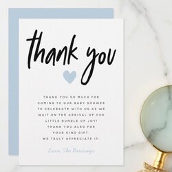 Super Boy Baby Shower Modern Blue Heart Thank You Card Wording