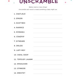 Fine Baby Shower Games Printable Sheets Free Copy Of Unscramble